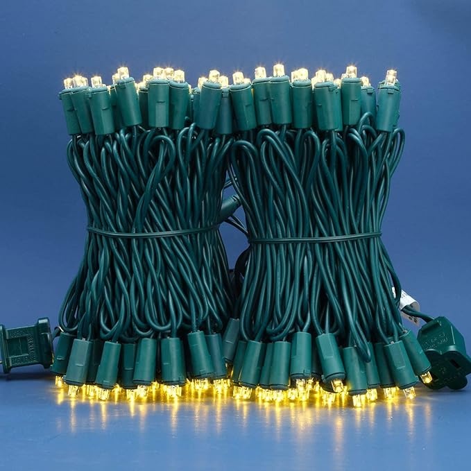 200 Count Warm White Wide Angle LED Christmas Lights, 66 ft Green Wire UL Certified Commercial Grade 5mm Holiday String Light Set (Warm White)