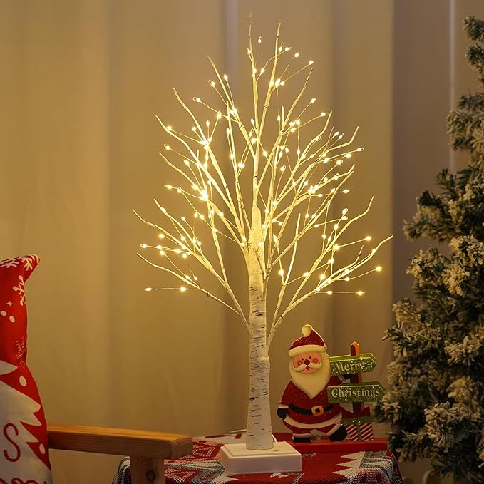 144 LED Artificial Lamp with Timer, DIY Birch Tree With Lights, USB/Battery Powered, Fairy Light Spirit Tree for Table Home Wedding Bedroom Christmas (Warm White)