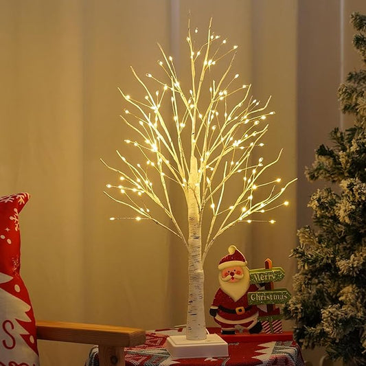 144 LED Artificial Lamp with Timer, DIY Birch Tree With Lights, USB/Battery Powered, Fairy Light Spirit Tree for Table Home Wedding Bedroom Christmas (Warm White)