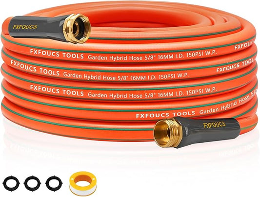 Heavy Duty Garden Hose ? 5/8 Inch Flexible, Lightweight Hybrid Hose with 600 PSI Burst Pressure, Swivel Handle,All-Weather Water Hose, Durable Copper Male/Female Fittings (Orange, 50FT)