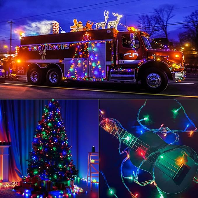 200 FT 500 LED Christmas Lights Outdoor Fairy Lights Plug In Extra Long String Lights Clear Wire Waterproof 8 Modes Timer for Outside House Tree Garden Yard Wedding Party Decorations-Multicolored