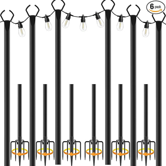6 Pack String Light Poles,10 Ft Light Poles for Outside String Lights,Outdoor Lights Pole with Fork,Metal Poles Stand for Patio Deck Backyard
