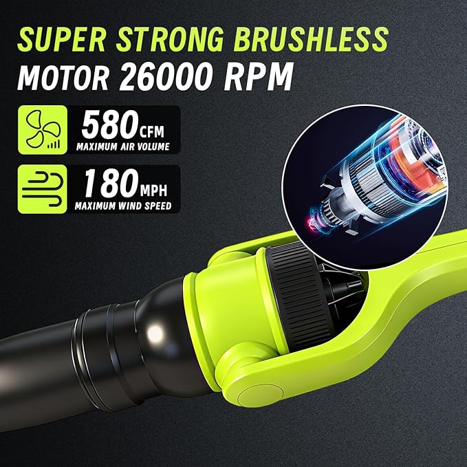 Cordless Leaf Blower, 21V Leaf Blowers, 580CFM/180MPH Brushless Motor, with 2 Lightweight Batteries 3.0Ah & Charger, and 3-Speed Leaf Blower 2-in-1 Design with Gutter Cleaning Kit for Garden & House