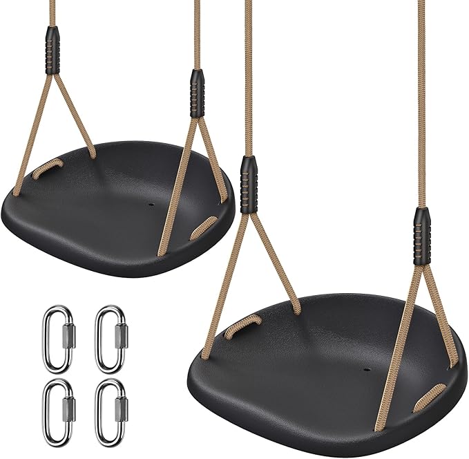 SELEWARE Heavy Duty Swing Seat for Adults Kids Tree Swing with Weather Proof Ropes Swing Set Accessories for Backyard Patio Garden Playground, Height Adjustable Black of 2