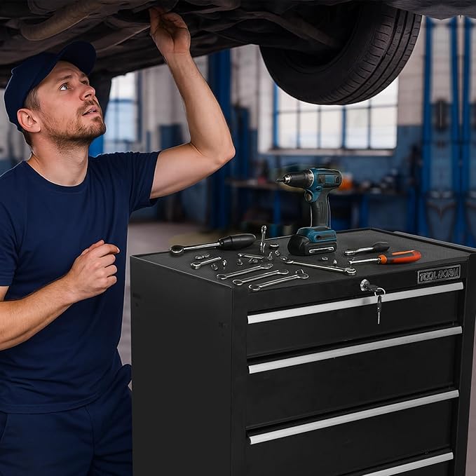 5-Drawer Rolling Tool Chest with Locking Wheels & Drawers, 13 D x 24.2 W x 34.6 H Mobile Tool Storage Cabinet, Heavy-Duty Garage Organizer w/Ergonomic Handle