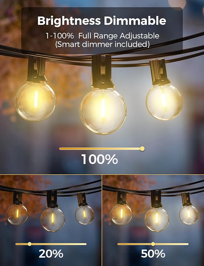 XMCOSY+ Smart Outdoor String Lights, 150Ft G40 Globe Patio Lights with 75 LED Bulbs, WiFi & APP Control, Work with Alexa, Extendable Waterproof Dimmable LED String Lights for Outside, Porch, Cafe