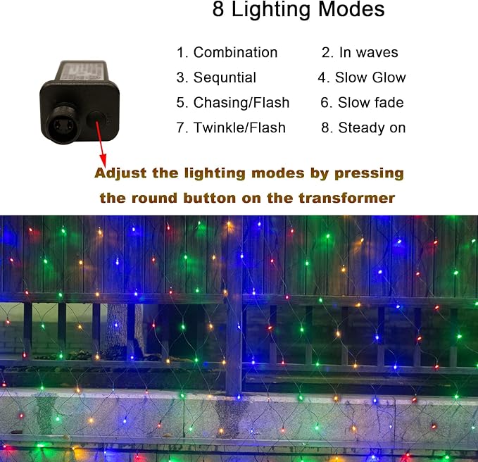 OYCBUZO 300 LED Christmas Net Lights, 14.8ft x 5ft Mesh Lights Outdoor 8 Modes Green Wire, Waterproof Connectable String Lights Plug in for Bushes Xmas Tree Garden Holiday Party Decor - Multicolor