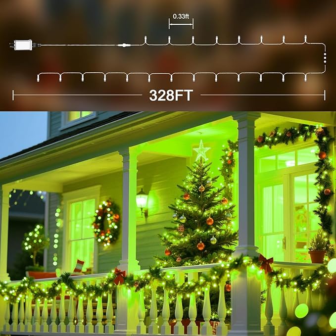 328 FT 1000 LED String Lights Outdoor Indoor, Christams String Lights Waterproof 8 Modes & Timer, Fairy Lights Plug in for Bedroom, Weeding, Patio, Party, Holiday,Christmas Decor (Green)