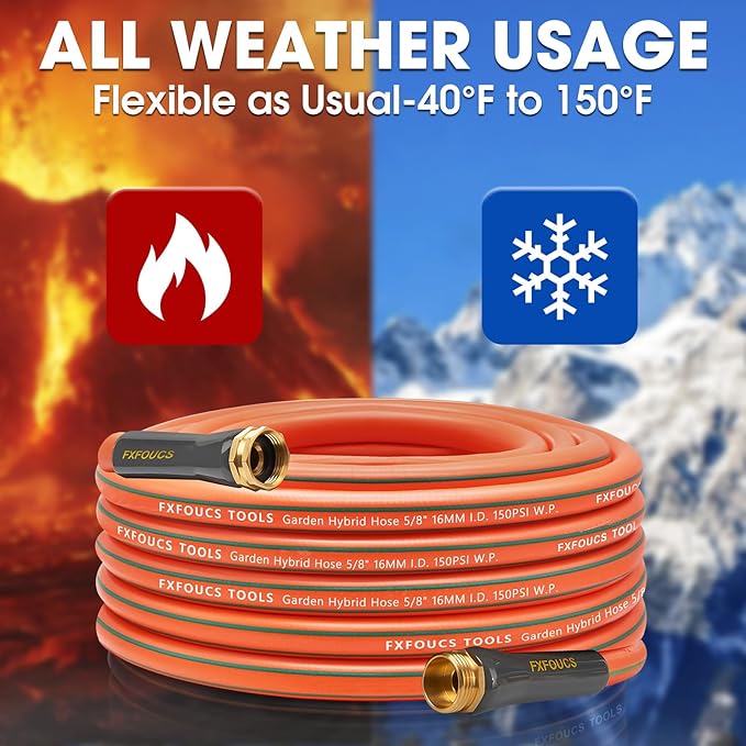 Heavy Duty Garden Hose ? 5/8 Inch Flexible, Lightweight Hybrid Hose with 600 PSI Burst Pressure, Swivel Handle, and Durable Copper Male/Female Fittings (Orange with hose sprayer, 50FT)