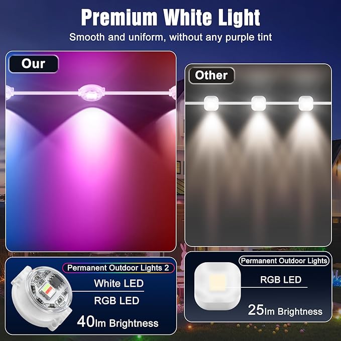 JOH Permanent Outdoor Lights, 100FT with RGB+IC Smart LED Outdoor Lights for House, App & Remote Control, DIY Scene Modes, IP67 Waterproof Christmas Light, Holiday, Party, Halloween Decorations
