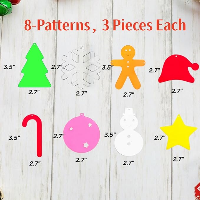 24Pcs 2026 Christmas Ornaments Decorations, Trends Acrylic Christmas Pendants for Tree, Include Snowflake/Candy Cane/Santa Hat/Gingerbread Man/Star/Round Ball/Snowman/Tree