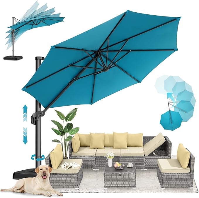 HOTEEL10x10ft Patio Umbrella Cantilever Umbrellas - Upgrade and Intensify - 360 Rotation and 5 Angles Adjustment - Aluminum Offset Pool Umbrella Outdoor Umbrellas for Patio Garden Pool