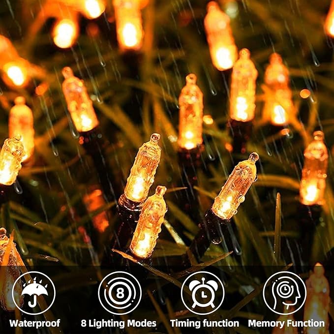 XTF2015 Christmas Lights 66ft 200 LED String Lights Timer Memory Function USB or Battery Powered Waterproof for Indoor Outdoor Decoration (Warm White)