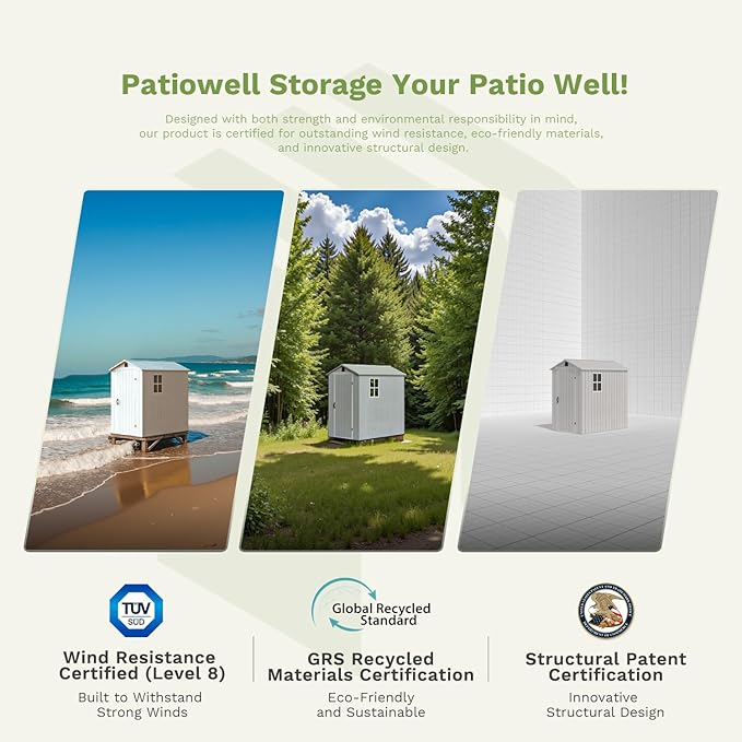 Patiowell 4 x 6 Resin Storage Shed, Outdoor Plastic Garden Shed with Lockable Door & Window, Easy Assembly Tool Shed for Backyard, Light Gray