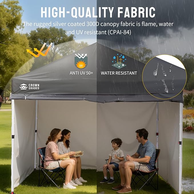 CROWN SHADES 10X10 Comercial Instant Canopy Pop Up Tent with Center Lock (10x10 with 4 Sidewalls, Grey)