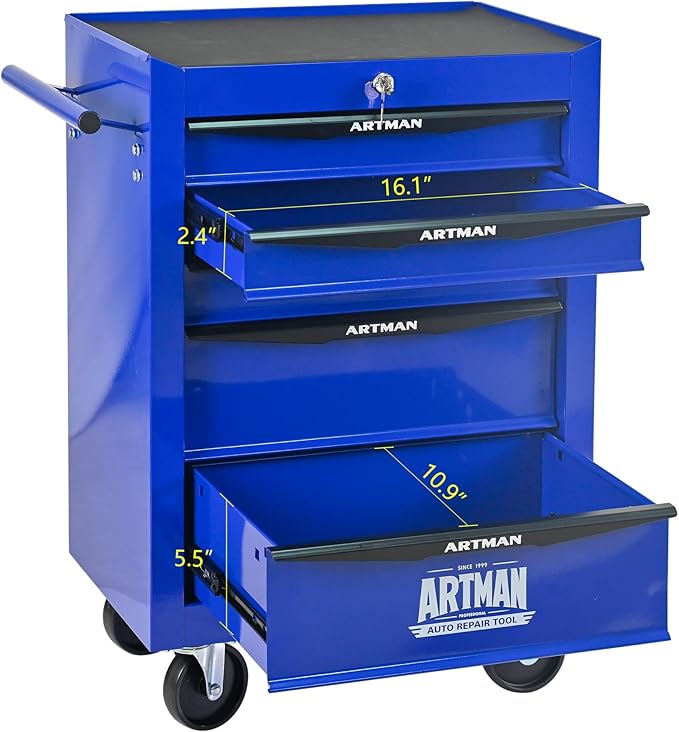 RYH 5 Drawers Rolling Tool Chest - 13 D x 20.9 W x 30.5 H Heavy Duty Mobile Tool Cart with Locking Wheels & Ball Bearing Drawers, Garage Tool Storage Cabinet (Blue, 5 Drawers)