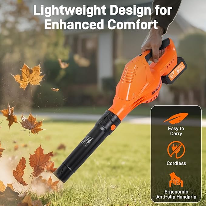 Leaf Blower Cordless, 2 * 21V 3.0Ah Battery and Charger, 5 Speed Levels, Lightweight 180 CFM 130 MPH Electric Powered Blower w/Extension Tube for Patio Lawn Care, Leaf Dust Blowing