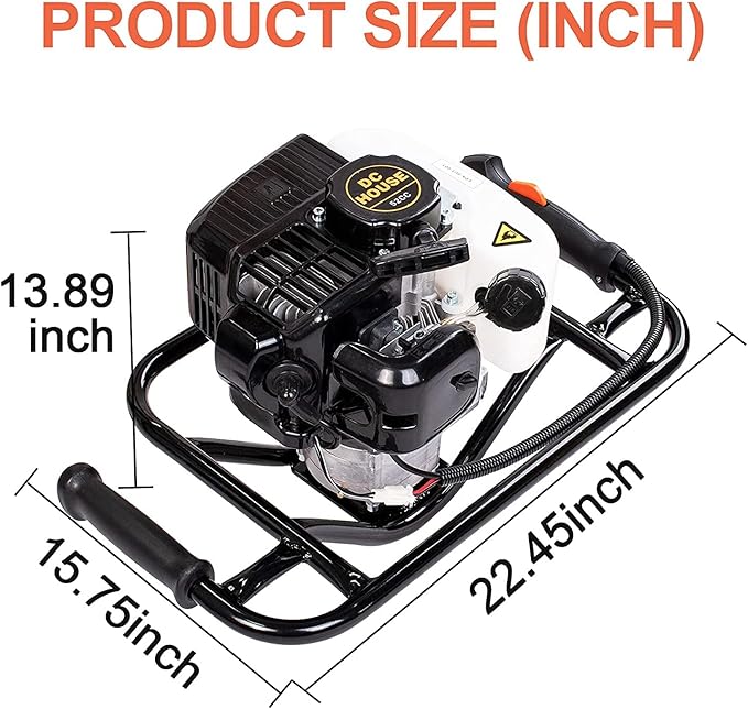 DC HOUSE 52cc 1800W Gas Powered Earth Auger EPA Certified Post Hole Digger, with 2 Drill Bits 6 10, Mixing Ratio 30:1, for Fence, Farmland and Garden