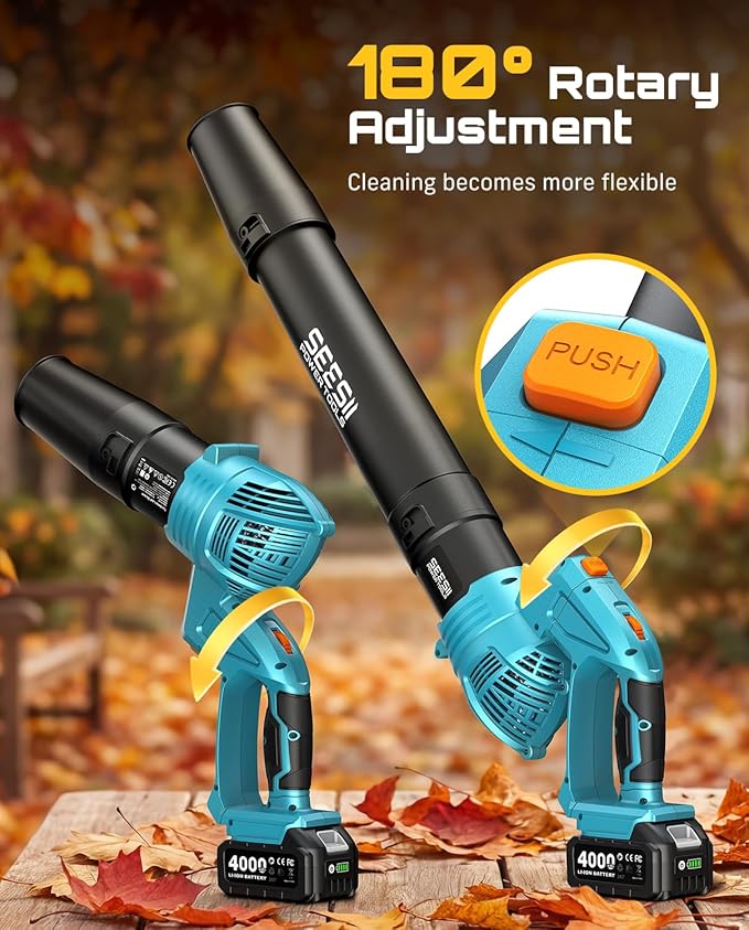 SEESII Leaf Blower Cordless, Rotated 180¡Æ Electric Leaf Blower with 2 * 4.0Ah Batteries and Charger, 550CFM 150MPH Lightweight Blower with 5 Speed Mode for Lawn Care, Yard, Patio & Outdoor Use