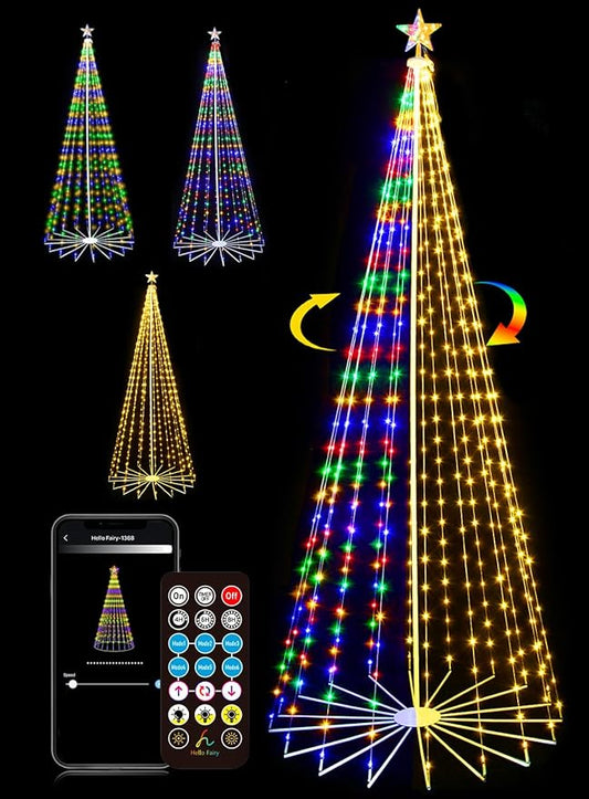 8FT 372LEDS Outdoor Christmas Tree Lights, Smart Cone Tall Pop Up with Star, Timer, Waterproof, APP & Remote, Music Sync, Multicolor/WarmWhite, Outside Xmas Yard Porch Decor