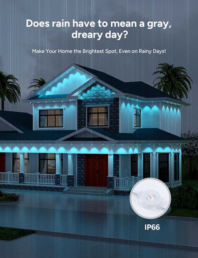 Permanent Outdoor Lights, 150ft with 90 RGB LED Lights for Christmas and Daily, 49 Scene Modes+DIY for Christma Decor, IP66 Waterproof for Outdoor, Compatible with Alexa, Google Assistant