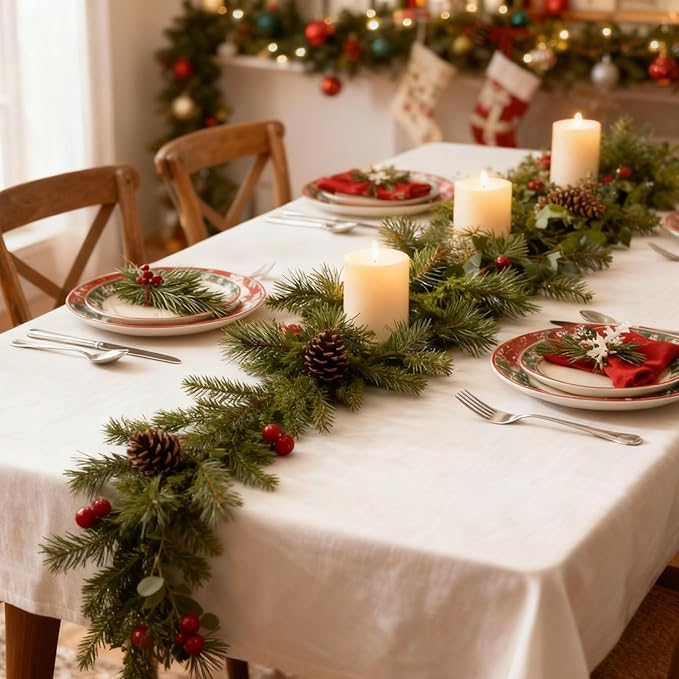 6FT Norfolk Pine Garland, Realistic Touch Winter Xmas Garland, Christmas Decorations Indoor Outdoor, Artificial Holiday Decor Faux Greenery for Mantle, Fireplace, Table,Fireplace Mantel (1)