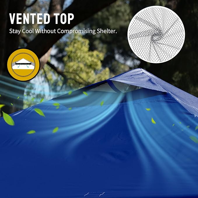 CROWN SHADES 10x10 Pop Up Canopy - Beach Tent with One Push Setup - Easy Outdoor Sun Shade for Events, Parties, Camping - Gazebo with STO-N-Go Cover Bag, Silver Coated Top, Navy Blue