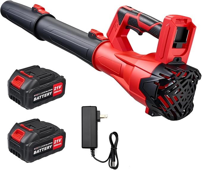 6-Speed Modes Cordless Leaf Blower 21V,200MPH High-Velocity Electric Blower,Lightweight for Dry/Wet Leaves,Lawn Debris,Garage and Driveway Cleaning,Red