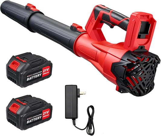 6-Speed Modes Cordless Leaf Blower 21V,200MPH High-Velocity Electric Blower,Lightweight for Dry/Wet Leaves,Lawn Debris,Garage and Driveway Cleaning,Red