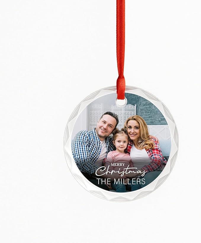 Personalized Photo Christmas Ornament | Custom Name Acrylic Glass Ornament 2025 Holiday Keepsake Decoration