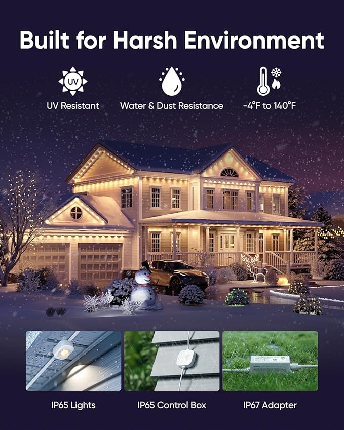 eufy Permanent Outdoor Lights E22, 150ft with 90 Triple-LED Lights, Smart RGBWW, Daily and Holiday, Up to IP67 Waterproof, AI Lighting Themes for Halloween, Christmas, Links with Cameras, White