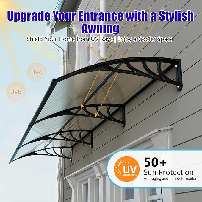 Awning for Door Entrance,35x120 inches Window Awnings for Doors Canopy Polycarbonate Cover Patio Door Awning UV Rain Snow Sunlight Protection Hollow Shee