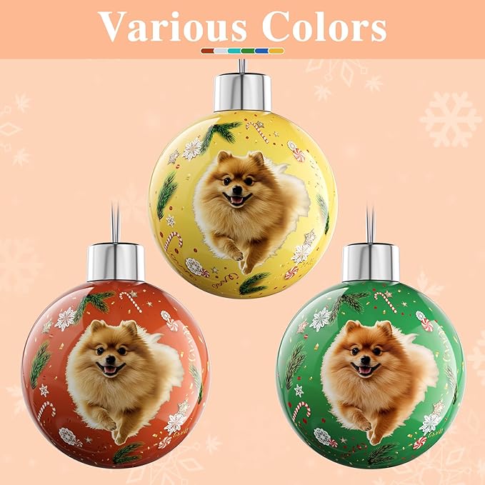 Bemaystar Personalized Photo Ball Christmas Ornaments - Custom Dog Ornaments for Christmas Tree, Photo Ornament Customized Xmas Tree Hanging Decorations