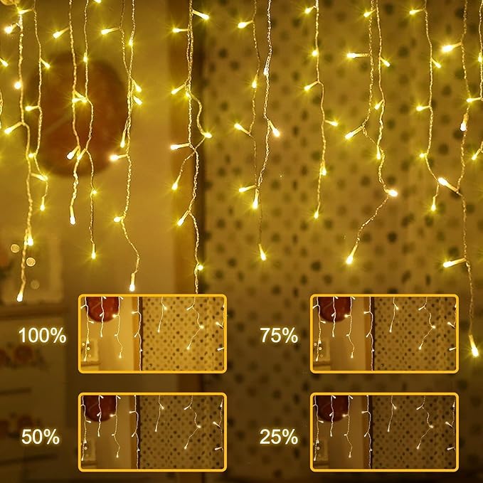 49.2FT icicle string lights for outdoor 528 LED 11 Modes Christmas Decorations Curtain Fairy String Lights with 64 Drops Remote Control for Wedding Party Holiday Decor (Warm White and Cool White)