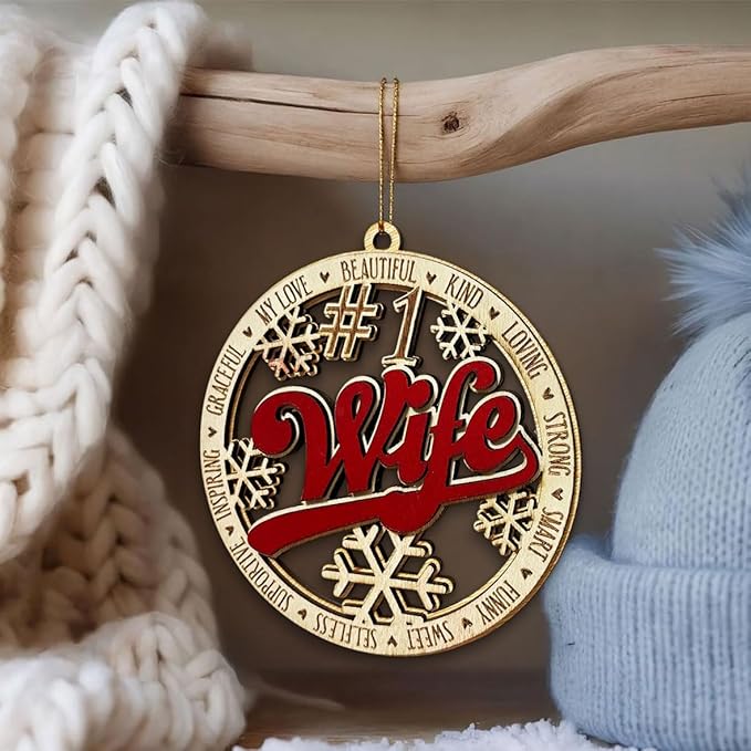 #1 Wife Wooden Christmas Ornament – Romantic Holiday Tree Decoration, Unique Gift for Wife, Stocking Stuffer Christmas Ornament, Rustic Wooden Keepsake for Her