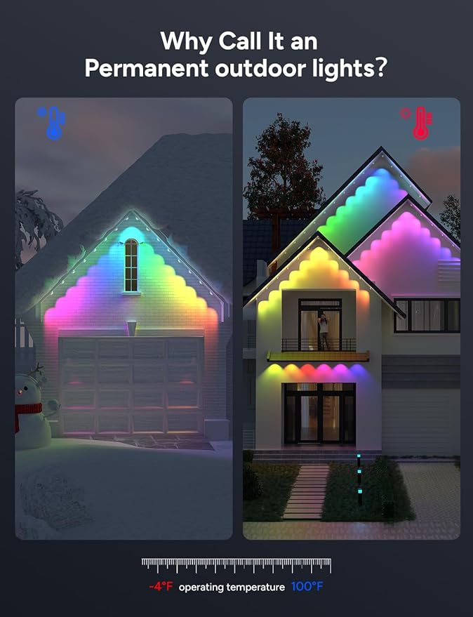 Isalelala Permanent Outdoor Lights, 50ft with 30 RGB LED Lights for Christmas and Daily, 49 Scene Modes+DIY for Christmat Decor, IP66 Waterproof for Outdoor, Compatible with Alexa, Google Assistant