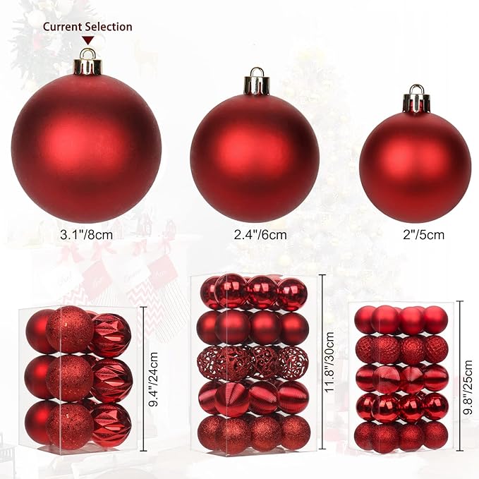 12PCS 3.15" Christmas Ball Ornaments Shatterproof Red Christmas Tree Decorations Xmas Tree Balls Halloween Ornaments Décor