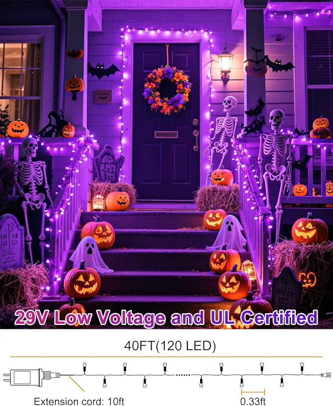 40FT 120 LED Christmas Lights Outdoor, Purple Christmas String Lights for Outside Waterproof, 8 Modes Connectable Christmas Tree Lights for Indoor Bedroom Tree Patio Holiday Decorations
