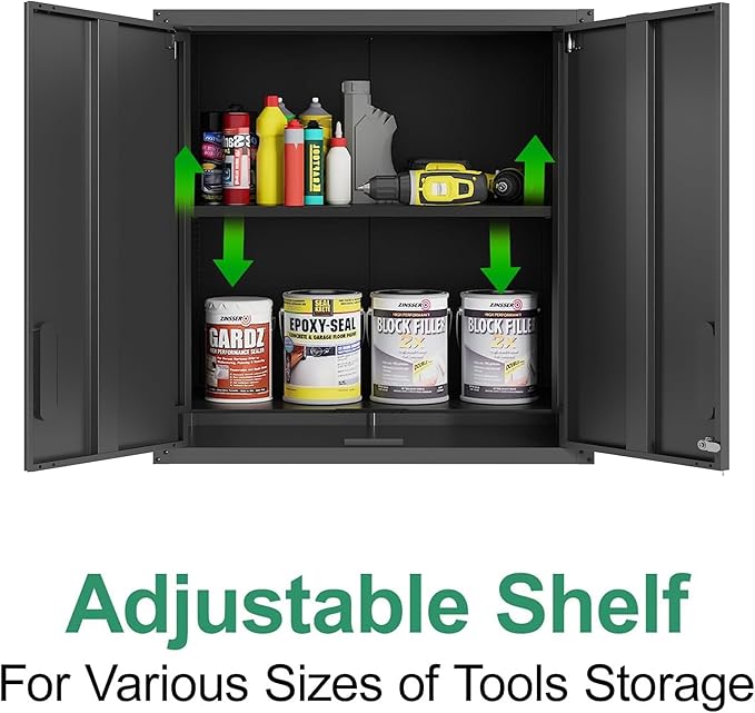 Metal Tool Cabinet,Garage Storage Cabinet System,Wall Cabinet & Locking Rolling Tool Cabinet with Doors and Adjustable Shelves,Steel Tool Cabinets for Home (2 Pcs-StyleA, Black)