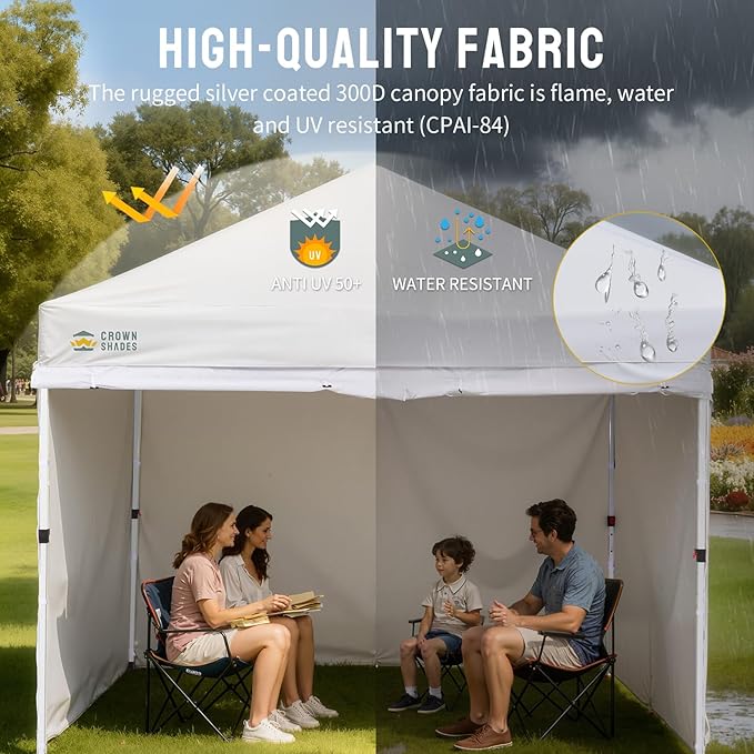 CROWN SHADES 10X10 Comercial Instant Canopy Pop Up Tent with Center Lock (10x10 with 4 Sidewalls, White)