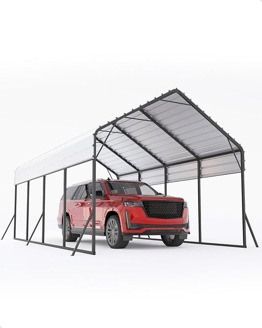 13x21 FT Metal Carport Heavy Duty Car Ports Reinforced Frame, Galvanized Steel Roof and Enhanced Base All-Weather Outdoor Oversized Shelter for Cars, Bass Boats, Full-Sized Pickup Trucks, Tractors