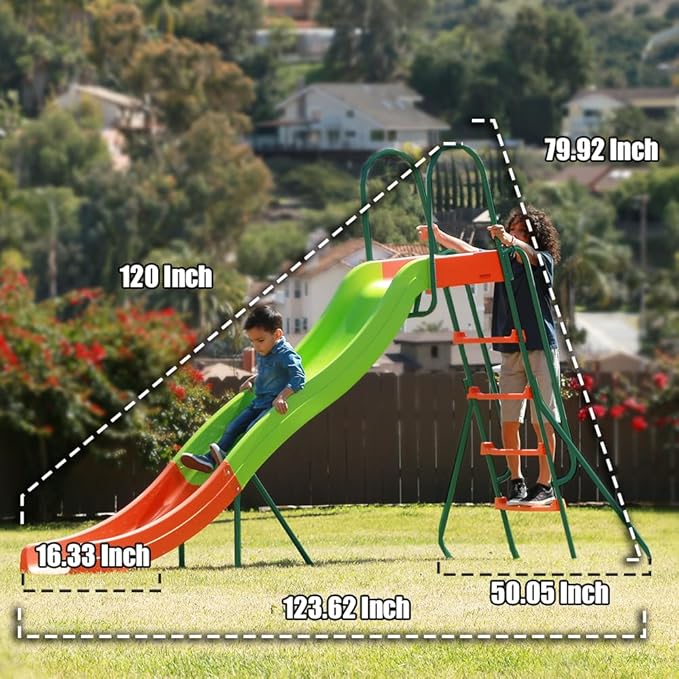 PLATPORTS Playground Slide - Big Backyard Freestanding Plastic Slide - 10 ft Outdoor Swing Set Slide for Kids Ages 4-8