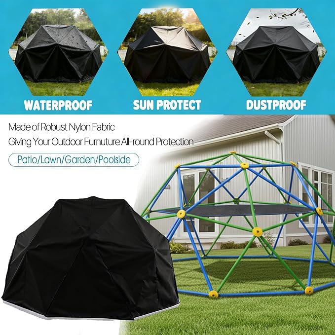 Cover for 10FT Climbing Dome,Outdoor Jungle Gym Covers,Waterproof Dustproof Shield for Geometric Hemispherical Climber/Play Equipment/Climbing Toys/Monkey Bars for Backyard(10 x 4.8ft)