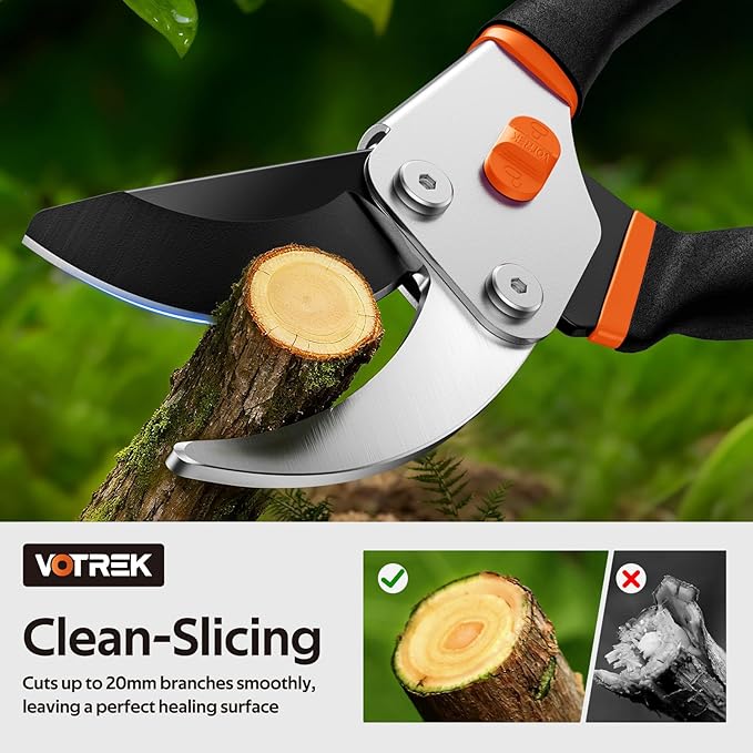 Bypass Pruning Shears for Gardening, 8.5" Professional Hand Pruners, Garden Clippers Heavy Duty Pruning Scissors for Trimming Plant Flower Branch, 【SK5 Steel Blade】【Ergonomic】【Built-in Spring】
