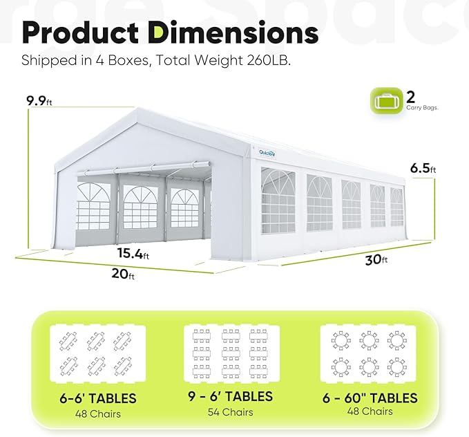Quictent 20x30 Party Tent Heavy Duty Outdoor Canopy Tent Carport Event Shelter Wedding Tents for Parties with Storage Bags(Church)