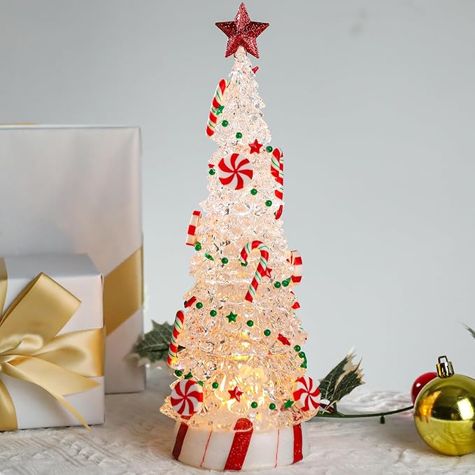 Small Christmas Tree Candy Tree 13 Inch Tabletop Christmas Tree Vintage Christmas Decoration Battery Operated Mini Transparent Christmas Acrylic Tree with LED Lights