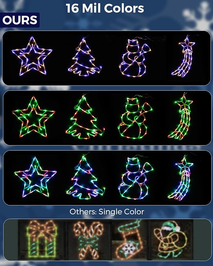 12'' Smart Christmas Window Lights 4 Pack, Color Changing Window Silhouette Lights, Timer, App Control, Music Sync, Xmas Trees, Snowmen, Star, Lighted Christmas Decorations for Indoor Outdoor