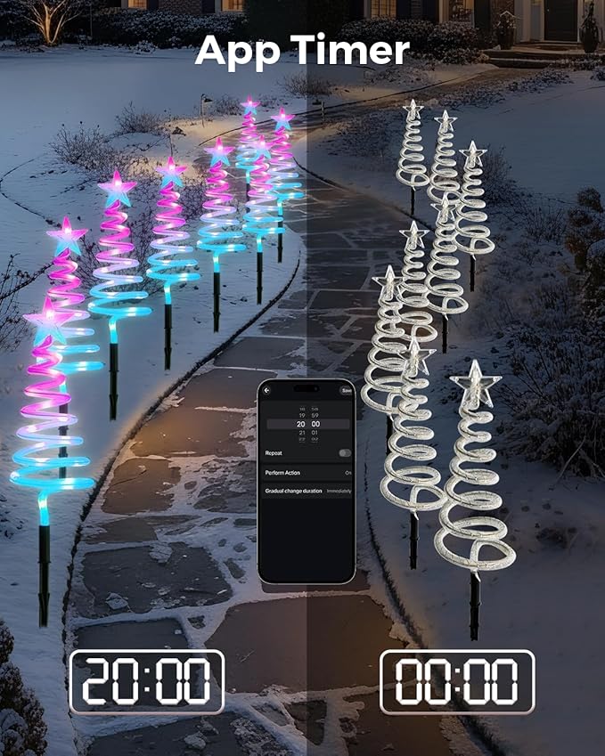 Smart Spiral Christmas Pathway Lights, 16 Mil Color, Timer, App Control, Music Sync, 82 Modes, Christmas Yard Decorations Outdoor, 8 Pack