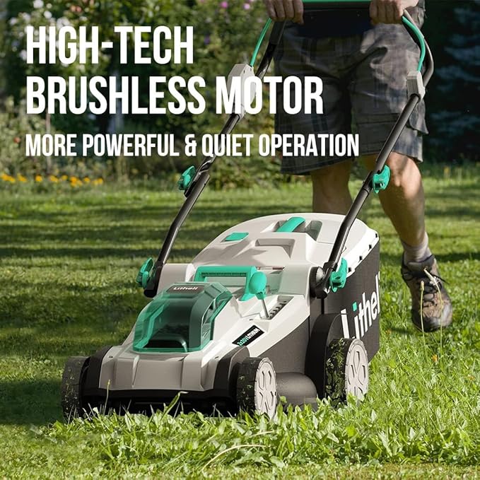 Litheli Cordless 17 Inch Electric Lawn Mower, 2 x 20V 4.0Ah Battery Powered Push Lawn Mowers with Brushless Motor, Battery & Charger Included