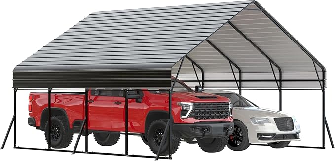 20'x20' Heavy Duty Car Ports Kit for Trucks, Boats, RV, Tractor, Reinforced Frame with Anchors, Easy Assembly